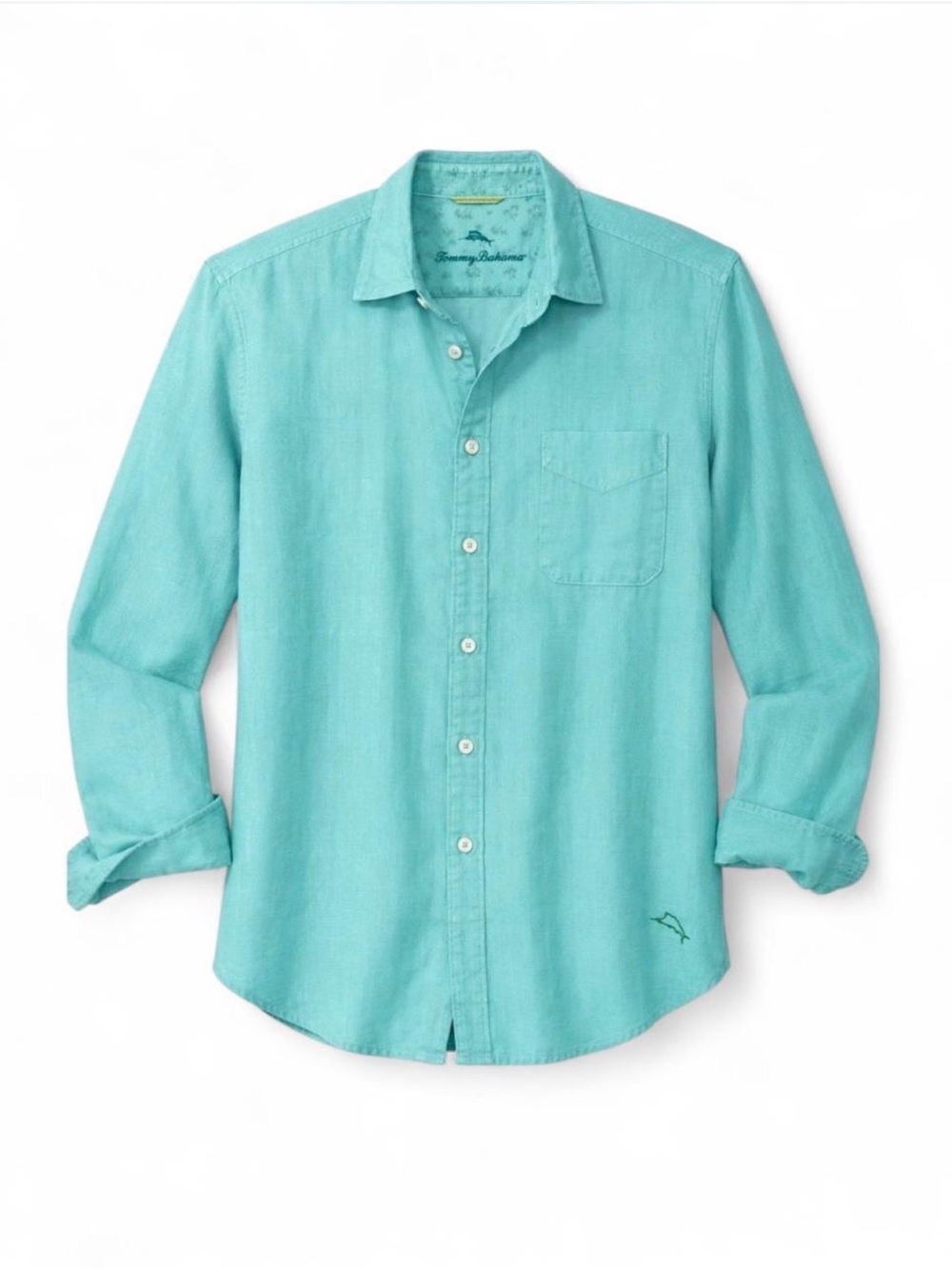 TOMMY BAHAMA Seaspray Breezer 100%
Linen green Long Sleeve Shirt Large